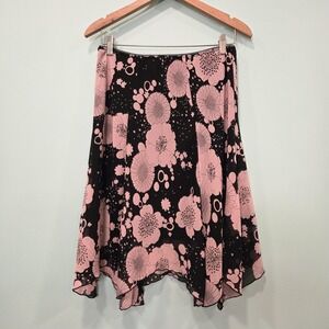 Vtg Y2K Luna Chix Pink Floral Asymmetrical Handkerchief Hem Skirt Whimsigoth L